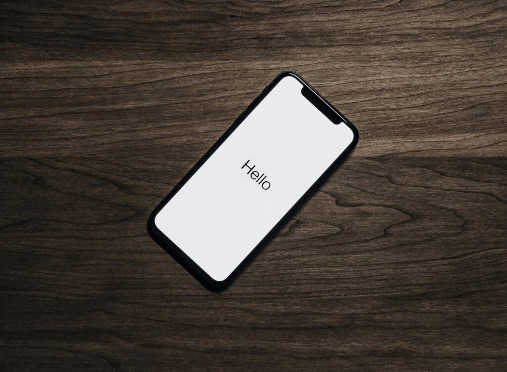 phone with the word hello on it